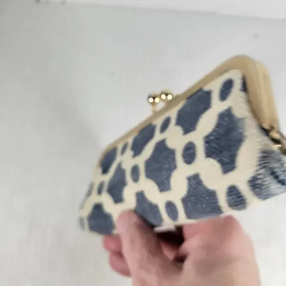 Spartina 449 Leather Linen Moroccan Mosaic Patterned Nautical Coin Purse - Picture 2 of 10